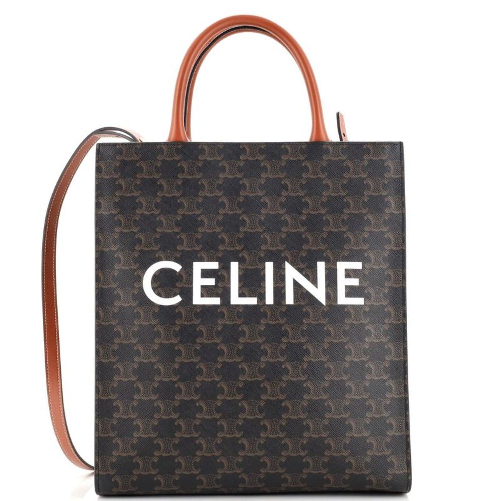 Celine Brown Monogram Canvas Tote with Tan Leather Handles